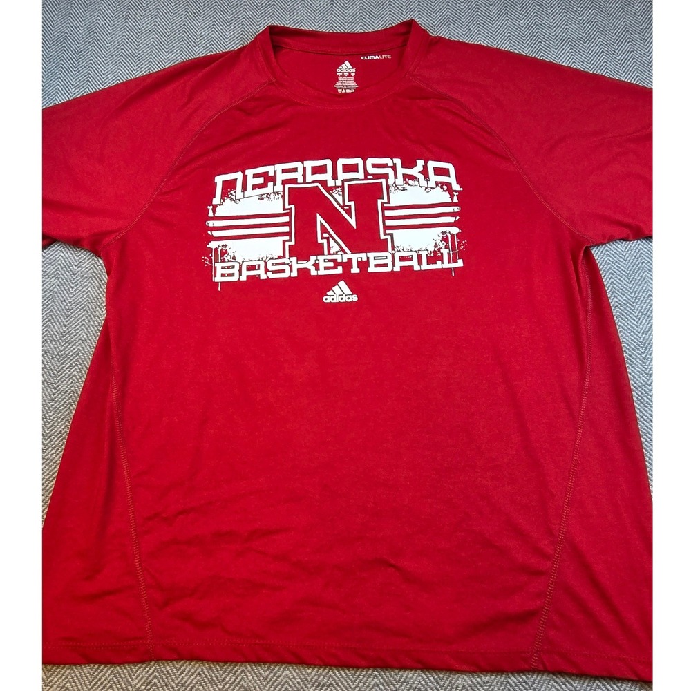 Adidas Nebraska Basketball Climalite Performance Shirt Mens Large Red Graphic